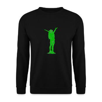 ENDLICH FREI - HALLO WELT - ABENTEUERLUST - WANDER - Unisex Pullover - Schwarz - Vorne - Alina (178cm) & Michal (187cm)
