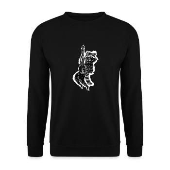 Schwebender Waschbär Spielt Banjo Tier Druck - Unisex Pullover - Schwarz - Vorne - Alina (178cm) & Michal (187cm)