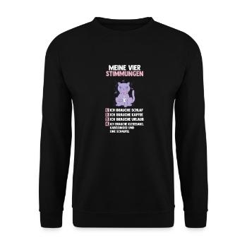 Katze Meine Vier Stimmungen - Unisex Pullover - Schwarz - Vorne - Alina (178cm) & Michal (187cm)