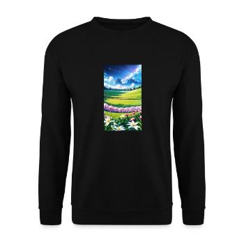 Landschaft mit 4 Bereichen, Generative KI - Unisex Pullover - Schwarz - Vorne - Alina (178cm) & Michal (187cm)