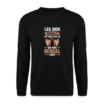 Katze Bengalkatze - Unisex Pullover - Schwarz - Vorne - Alina (178cm) & Michal (187cm)