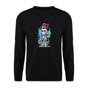 Skelett mit Zylinder - Unisex Pullover - Schwarz - Vorne - Alina (178cm) & Michal (187cm)
