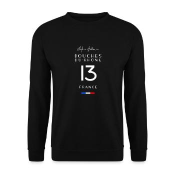 La vie est meilleure à BOUCHES-DU-RHÔNE Numéro 13 - Sweat-shirt Unisexe - noir - Devant - Alina (178cm) & Michal (187cm)