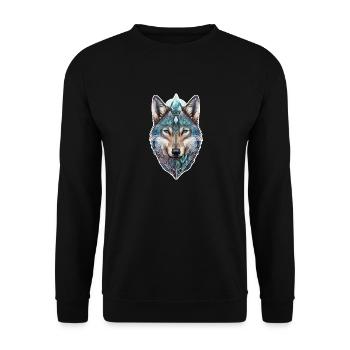 Wolf Aquarell Wald Waldtier Wildtier Mandala Tier - Unisex Pullover - Schwarz - Vorne - Alina (178cm) & Michal (187cm)