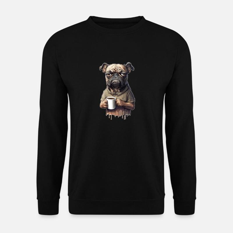 Grummeliger Hund Mops Launisch Kaffee Sarkasmus - Unisex Pullover - Schwarz