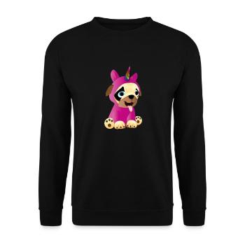Mops im Einhorn Kostüm - Unicorn Pug - Unisex Pullover - Schwarz - Vorne - Alina (178cm) & Michal (187cm)
