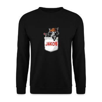 Waschbär Jakob - Unisex Pullover - Schwarz - Vorne - Alina (178cm) & Michal (187cm)