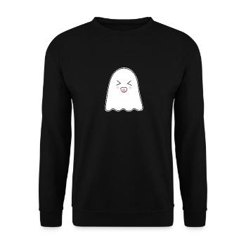 Halloween T-shirt Gespenst spooky cute Shirt  - Unisex Pullover - Schwarz - Vorne - Alina (178cm) & Michal (187cm)