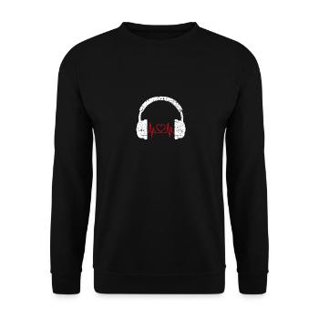 Kopfhörer Herzschlag DJ Musik Geschenk Shirt - Unisex Pullover - Schwarz - Vorne - Alina (178cm) & Michal (187cm)
