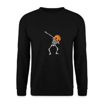 Trendy Halloween Kürbis Skelett Graphic - Unisex Pullover - Schwarz - Vorne - Alina (178cm) & Michal (187cm)