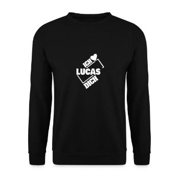 Geschenk für Lucas - Unisex Pullover - Schwarz - Vorne - Alina (178cm) & Michal (187cm)