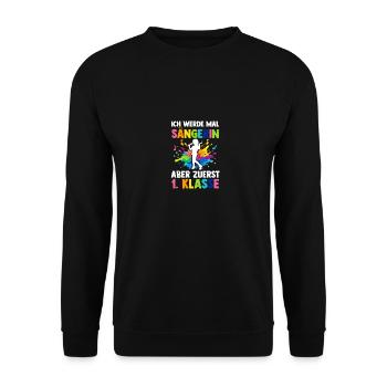 Singer First Grade School Enrollment Schoolchild - Unisex Sweatshirt - black - Front - Alina (178cm) & Michal (187cm)