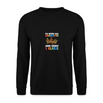 Bauarbeiter Erste Klasse Einschulung Schulkind - Unisex Pullover - Schwarz - Vorne - Alina (178cm) & Michal (187cm)