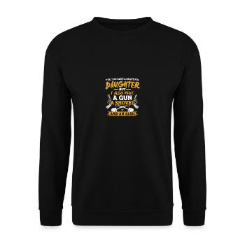Papa Eltern Vatertag Geschenk · Schöne Tochter - Unisex Pullover - Schwarz - Vorne - Alina (178cm) & Michal (187cm)