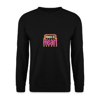 Hippie At Heart Blumen Blume 70er 60er Jahre - Unisex Pullover - Schwarz - Vorne - Alina (178cm) & Michal (187cm)