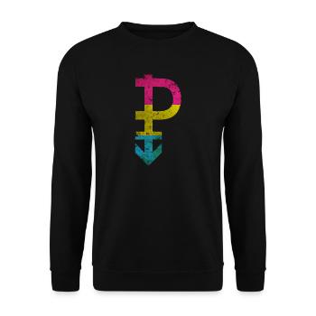 Symbol Pansexualität Stolz Flagge Grunge Effekt - Unisex Pullover - Schwarz - Vorne - Alina (178cm) & Michal (187cm)