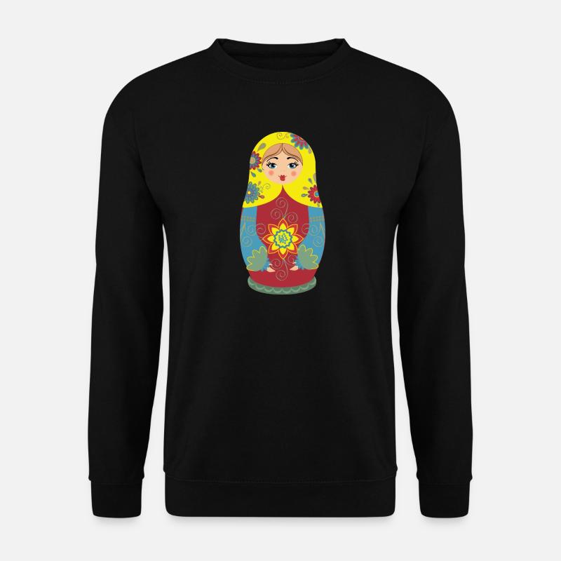 Matroschka mit Blumenmustern - Unisex Pullover - Schwarz