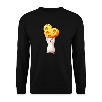 Cute Mouse with Cheese Heart Illustration Animal Motif - Unisex Sweatshirt - black - Front - Alina (178cm) & Michal (187cm)
