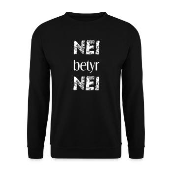Nei betyr nei Norwegisch Geschenkidee Feminismus - Unisex Pullover - Schwarz - Vorne - Alina (178cm) & Michal (187cm)