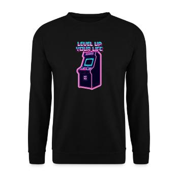 Level Up Your Life Neon Arcade - Unisex Pullover - Schwarz - Vorne - Alina (178cm) & Michal (187cm)