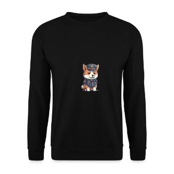 japanischer Hund Shiba Inu als Polizist in Uniform - Unisex Pullover - Schwarz - Vorne - Alina (178cm) & Michal (187cm)