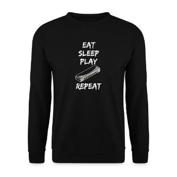 Shirt Geschenk Mundharmonika eat sleep play - Unisex Pullover - Schwarz - Vorne - Alina (178cm) & Michal (187cm)