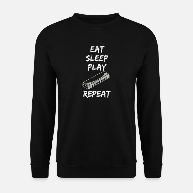 Shirt Geschenk Mundharmonika eat sleep play - Unisex Pullover - Schwarz