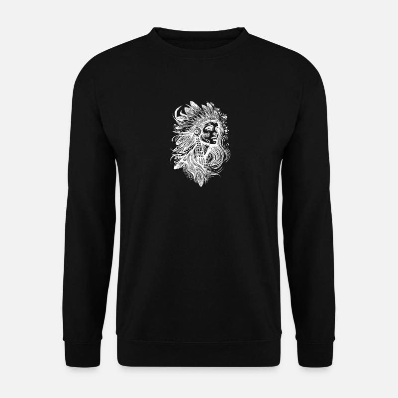 Indianerin Gesicht Federschmuck Spirit Federn - Unisex Pullover - Schwarz