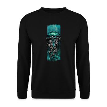 Azure Drift: Cyan Jellyfish Design - Unisex Sweatshirt - black - Front - Alina (178cm) & Michal (187cm)