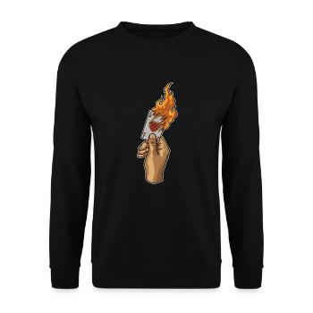Hand with Burning Ace Card | Poker Luck Gambler - Unisex Sweatshirt - black - Front - Alina (178cm) & Michal (187cm)