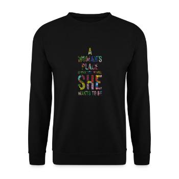 A woman's place - feminism - Unisex Sweatshirt - black - Front - Alina (178cm) & Michal (187cm)