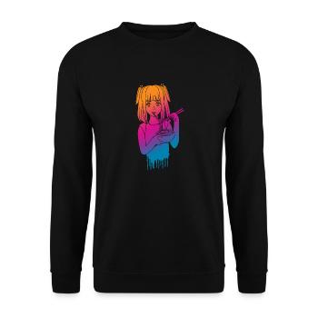 Anime Manga Girl Geschenk - Unisex Pullover - Schwarz - Vorne - Alina (178cm) & Michal (187cm)