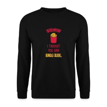 Exercise Extra Fries Zitat - Unisex Pullover - Schwarz - Vorne - Alina (178cm) & Michal (187cm)