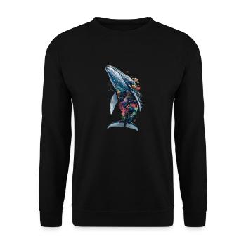 Lebendiges farbenfrohes künstlerisches Hai-Design - Unisex Pullover - Schwarz - Vorne - Alina (178cm) & Michal (187cm)