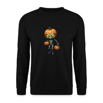 Alien with pumpkin heads Halloween - Unisex Sweatshirt - black - Front - Alina (178cm) & Michal (187cm)