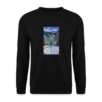 Astronaut im Winterwunderland mit Weihnachtsbaum - Unisex Pullover - Schwarz - Vorne - Alina (178cm) & Michal (187cm)
