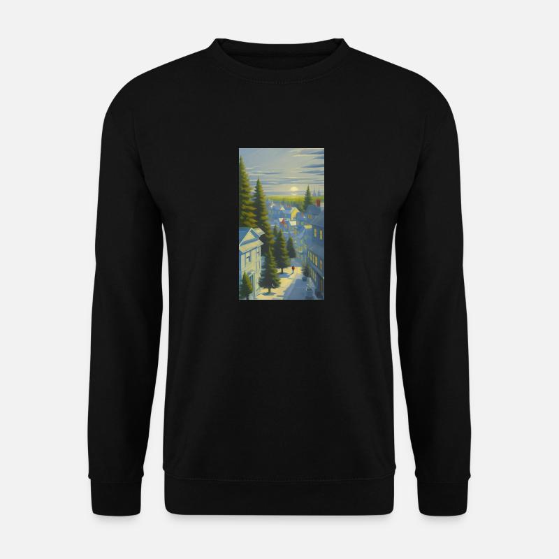 Wintersonnenuntergang in einem gemütlichen Dorf - Unisex Pullover - Schwarz