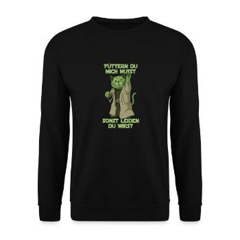 Füttern du mich musst, lustige Katze - Unisex Pullover - Schwarz - Vorne - Alina (178cm) & Michal (187cm)