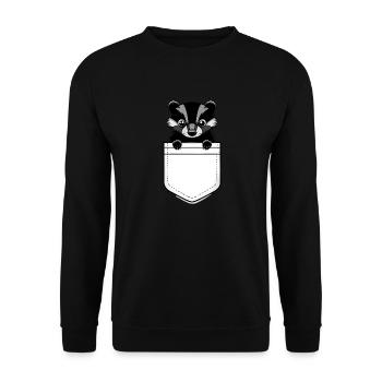 Adorable Badger Peeking From A White Pocket - Unisex Pullover - Schwarz - Vorne - Alina (178cm) & Michal (187cm)