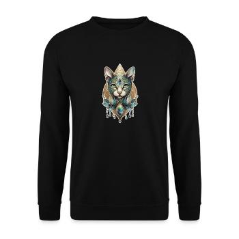 Geometrisches Katzen Mandala Aquarell Katze Tier - Unisex Pullover - Schwarz - Vorne - Alina (178cm) & Michal (187cm)
