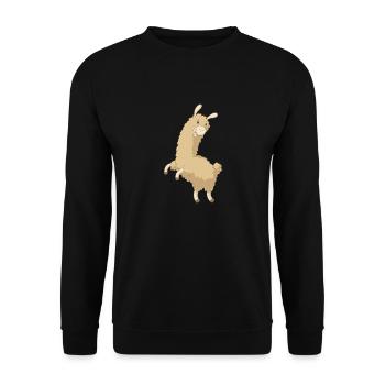 Springendes Comic Alpaka - Unisex Pullover - Schwarz - Vorne - Alina (178cm) & Michal (187cm)