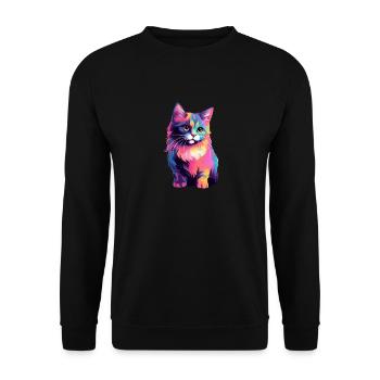 Verspielte farbenfrohe Katze - Unisex Pullover - Schwarz - Vorne - Alina (178cm) & Michal (187cm)