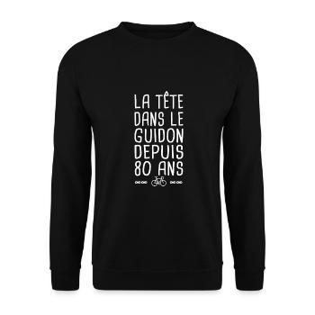 80 ans vélo tête dans le guidon anniversaire 80 - Sweat-shirt Unisexe - noir - Devant - Alina (178cm) & Michal (187cm)