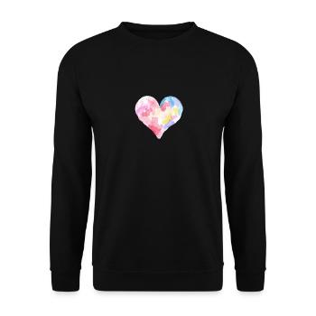 Aquarell-Herz in bunten Farben – Künstlerisches T- - Unisex Pullover - Schwarz - Vorne - Alina (178cm) & Michal (187cm)