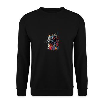 Colorful American Shorthair Cat Gaze - Unisex Pullover - Schwarz - Vorne - Alina (178cm) & Michal (187cm)
