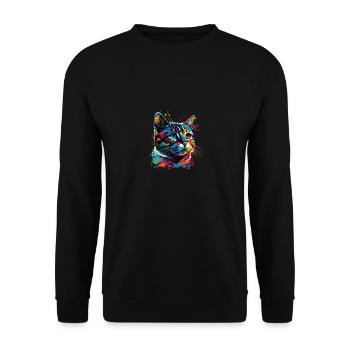 Colorful American Shorthair Cat Gaze - Unisex Pullover - Schwarz - Vorne - Alina (178cm) & Michal (187cm)