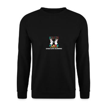 Bei meinen Osterplänen dreht sich alles um Schokohasen - Unisex Pullover - Schwarz - Vorne - Alina (178cm) & Michal (187cm)