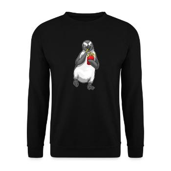 Pinguin Pommes frites - Unisex Pullover - Schwarz - Vorne - Alina (178cm) & Michal (187cm)