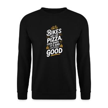 Fahrrad Pizza Zitat Typografie Design - Unisex Pullover - Schwarz - Vorne - Alina (178cm) & Michal (187cm)