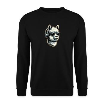 Alpaca llama with headphones and sunglasses - Unisex Sweatshirt - black - Front - Alina (178cm) & Michal (187cm)